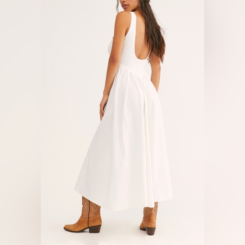 FREE PEOPLE Emily’s Midi Dress White Sundress Cotton Vacation Medium